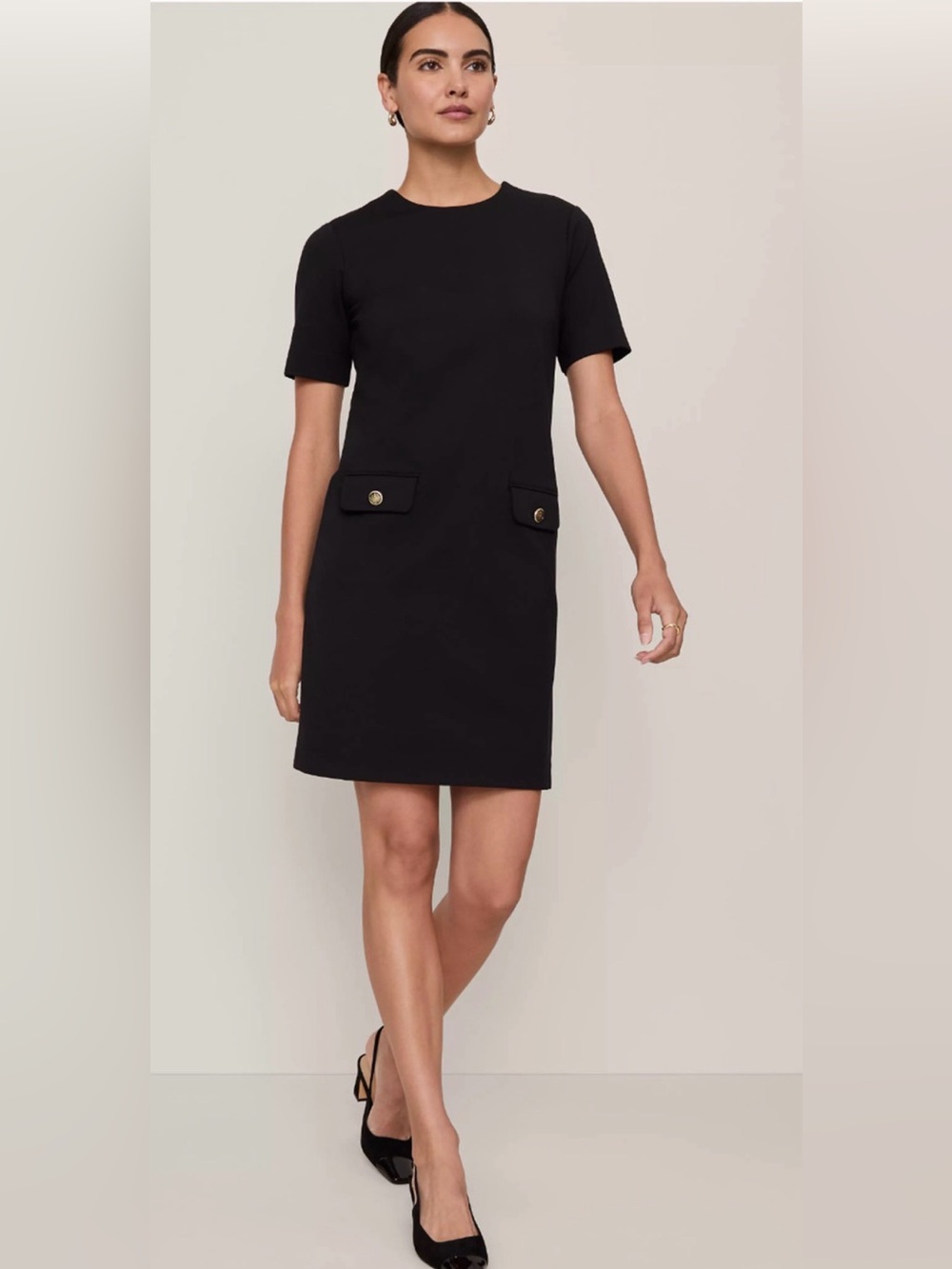 NEW ANN TAYLOR BLACK PETITE BUTTON POCKET SHIFT DRESS SZ XXSP